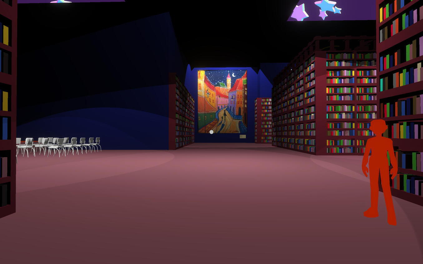 The entrance to the final version of the library, with the interviewer on the left as opposed to the right. The entrance to the final version of the library, with the interviewer on the left as opposed to the right.