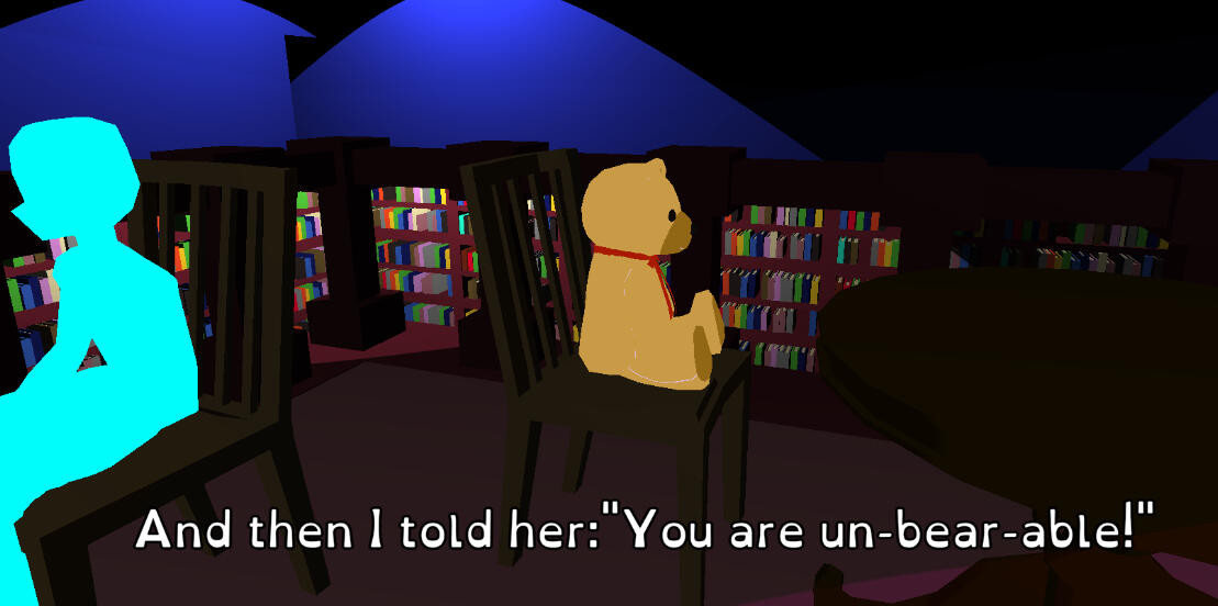 The teddy bear, previously already a narratively significant item, now could also be interacted with and had a fun reward for solving the puzzle The teddy bear, previously already a narratively significant item, now could also be interacted with and had a fun reward for solving the puzzle