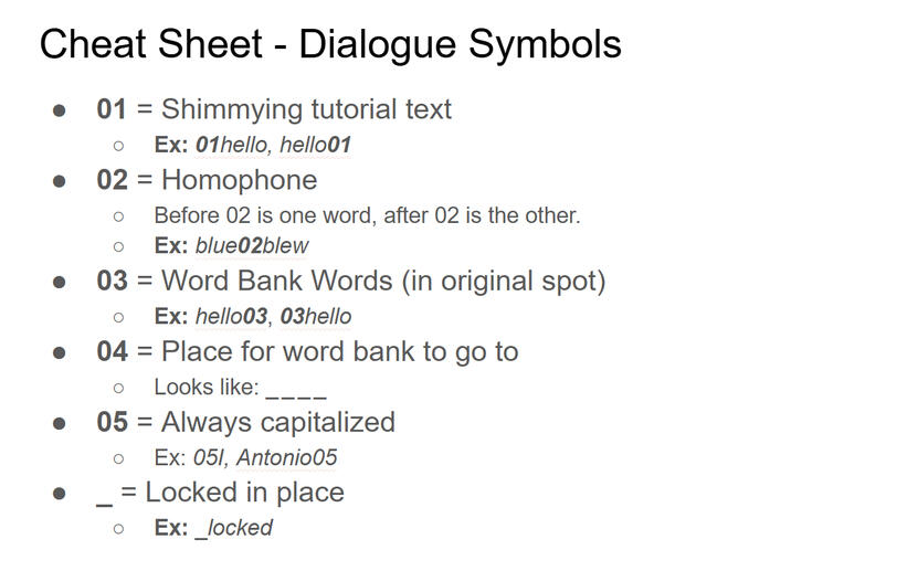 Dialogue features cheat sheet