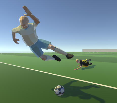 Player falling due to slide tackle made by opponent in the background